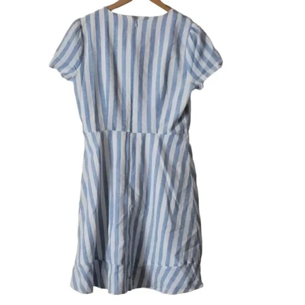 J. CREW Blue White Striped V-Neck Faux Wrap Ruffle Dress Size 4 - Picture 5 of 10
